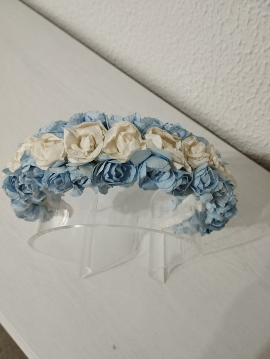 Diadema "Pilar" blanca y azul
